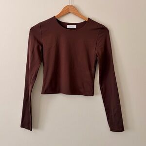 Babylon Contour Long Sleeve Brown Crop Top